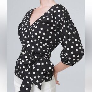White House Black Market Black and White Polka Dot Blouse